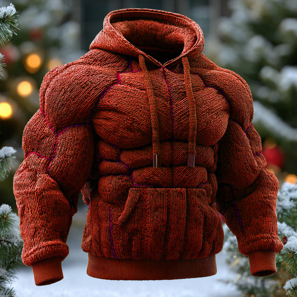 Line Art Knitted Warm Men's Hooded Sweater artswardrobe