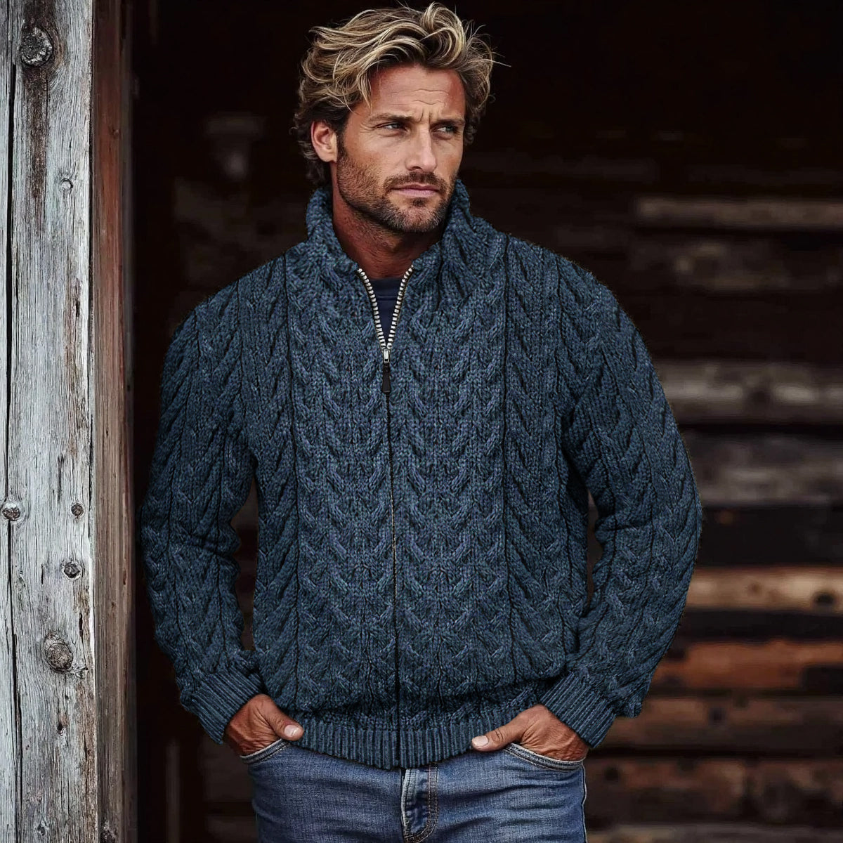 Men's Super Soft Honeycomb Zipper Aran Sweater elevenforest