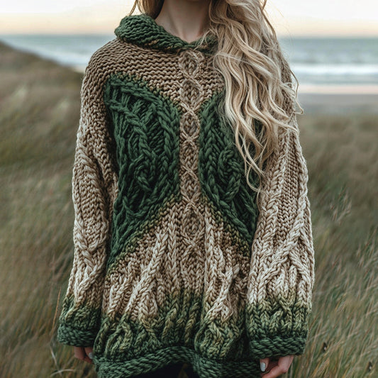 Women's Irish Celtic Knotted Contrast Hooded Sweater elevenforest