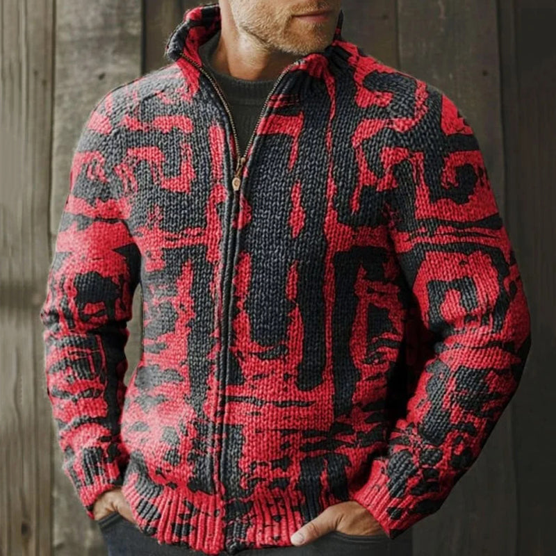 Men's Retro Text Pattern Contrast Zip Sweater artswardrobe