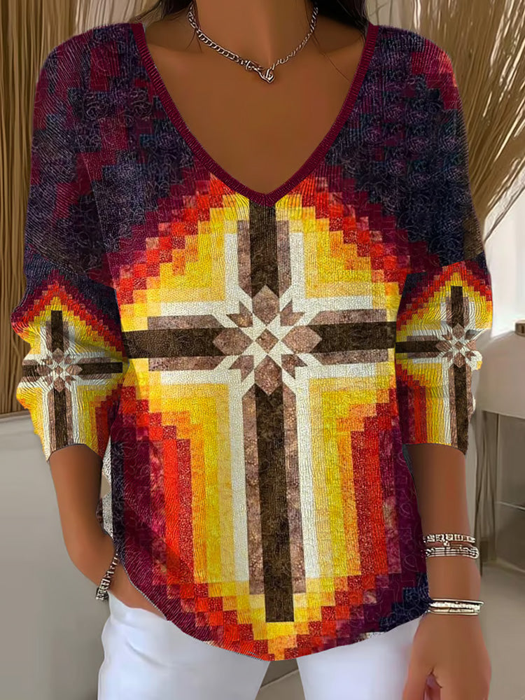 Women's Casual Autumn Faith Striped Long Sleeve Top artswardrobe