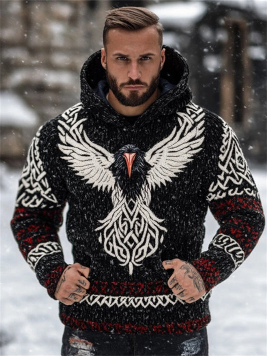Men's Viking Raven Celtic Contrast Cozy Hooded Sweater artswardrobe