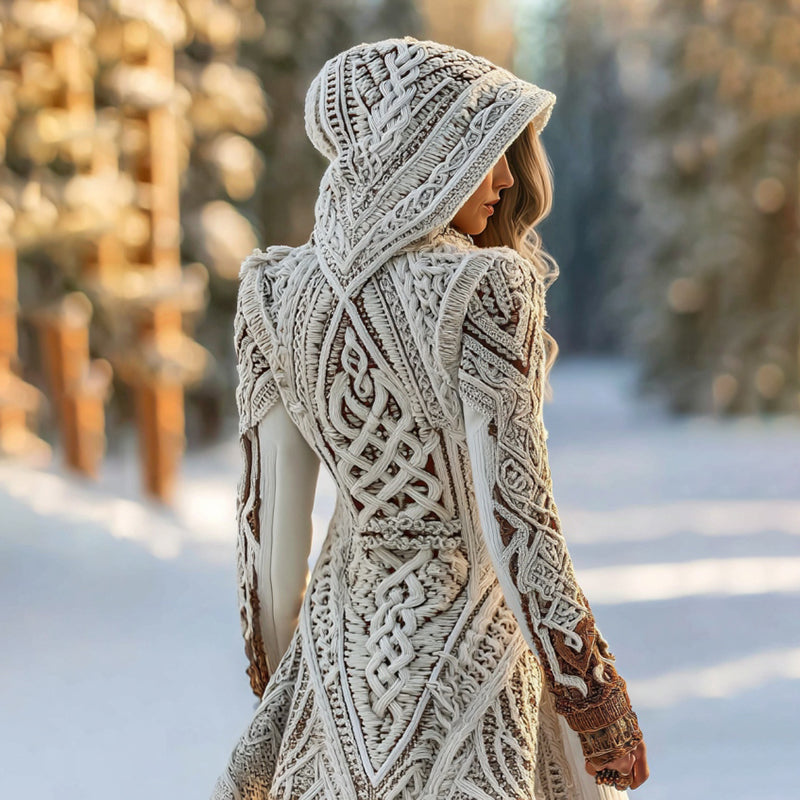 Women's Vintage Viking Celtic Knit Cozy Sweater Dress artswardrobe