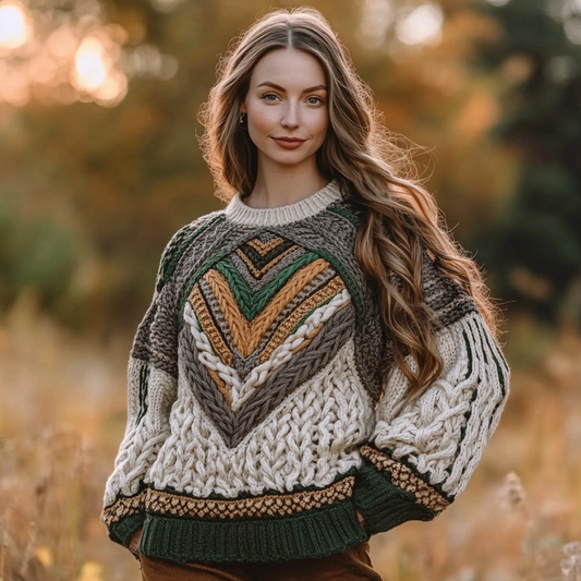 Women's Celtic Knot Jacquard Crew Neck Sweater elevenforest