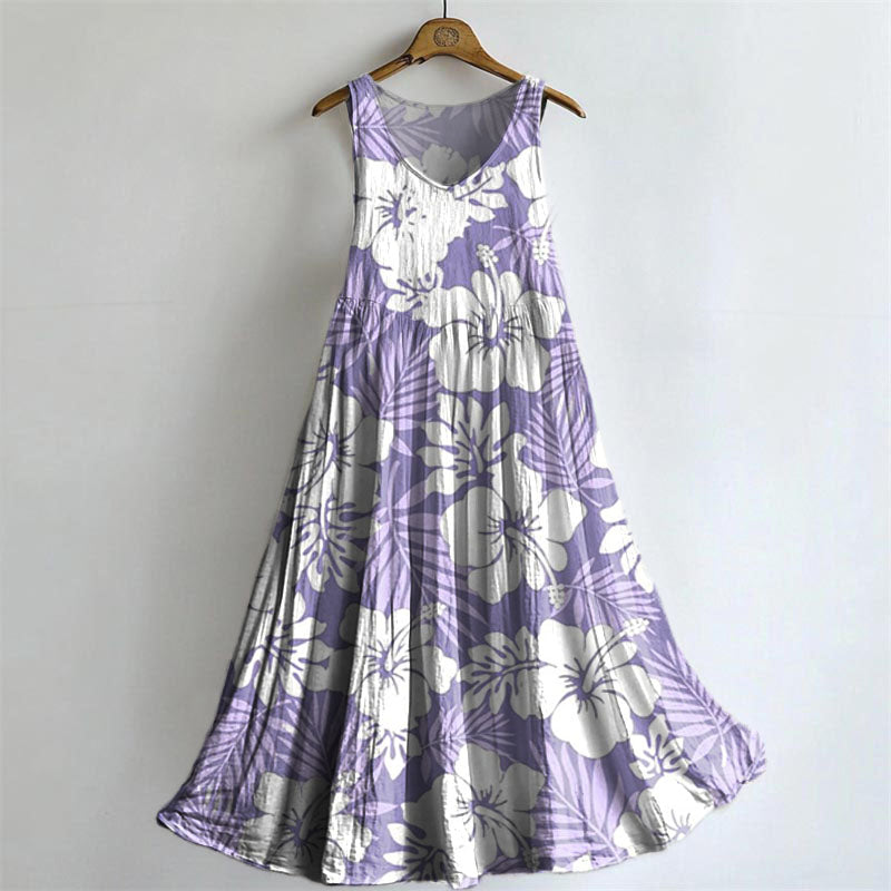 Women's Floral Embellished Pattern Art Print Round Neck Sleeveless Cot