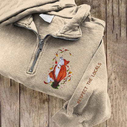 Respect The Locals Fox Embroidered Zip Up Sweatshirt artswardrobe