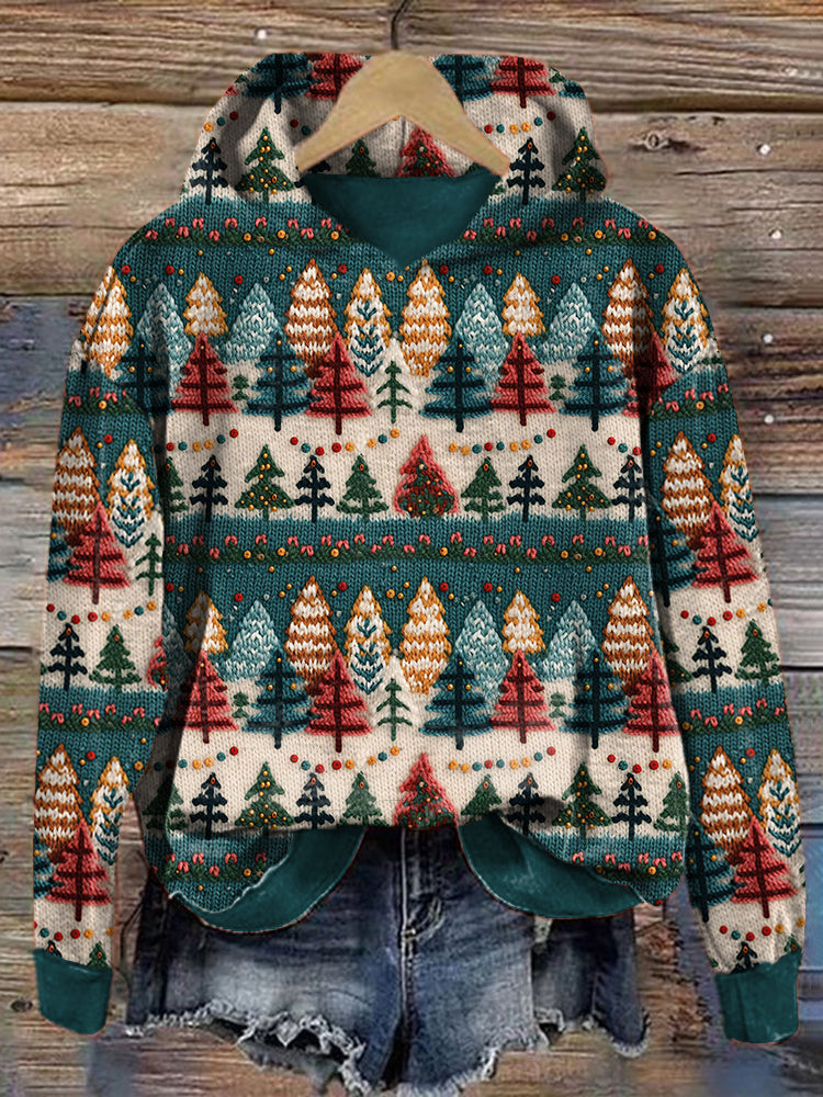 Comstylish 3d Knitting Art Christmas Tree Pattern Cozy Hoodie