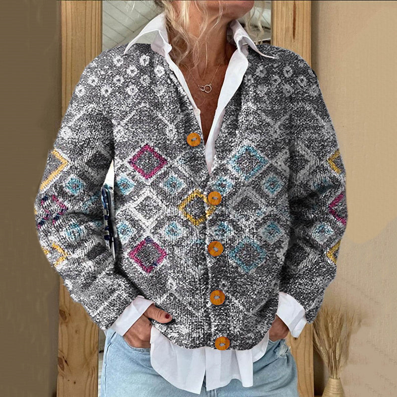 Icelandic Ethnic Geometric Print Knitted Cardigan elevenforest