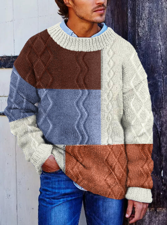 Vegan Mock Minimalist Knit Pullover Patchwork Warmth Knitted Jacquard Unisex Sweater elevenforest