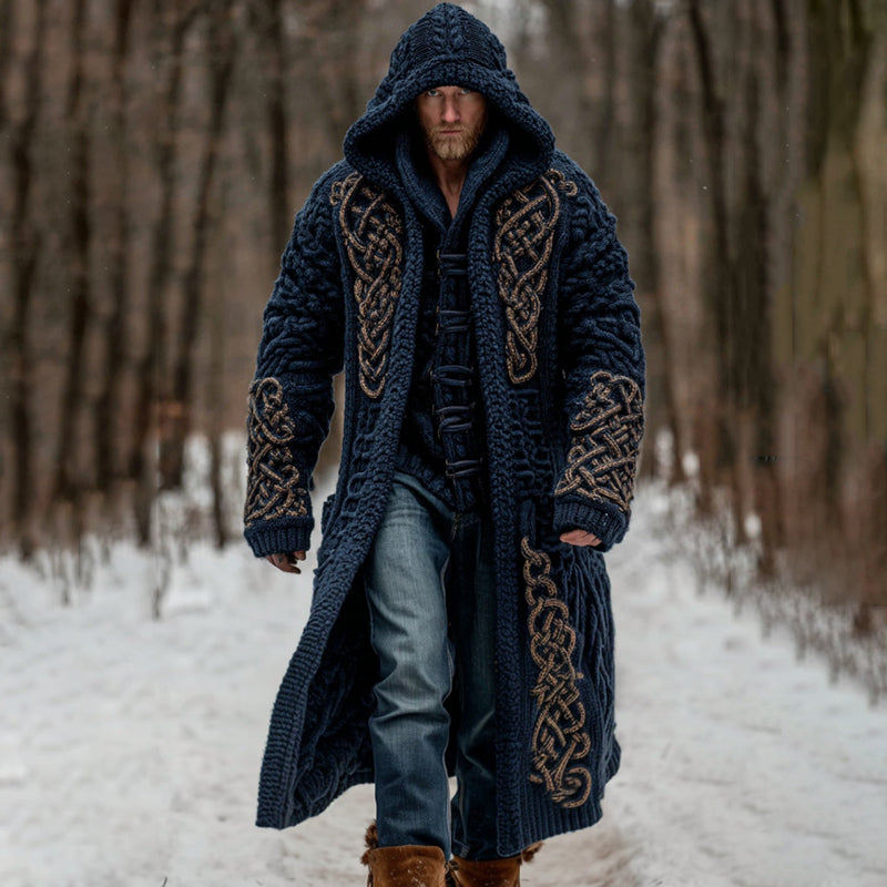 Men's Viking Celtic Knot Art Pocket Mid-length Cardigan Sweater artswardrobe
