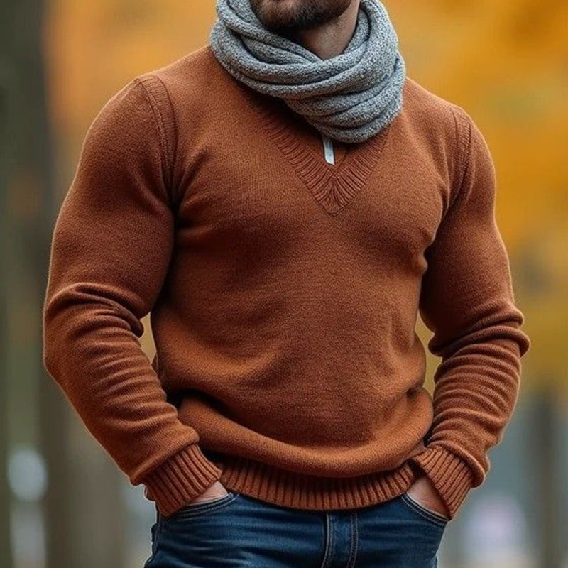 Men'S Vintage Knitted Jacquard V-Neck Sweater elevenforest