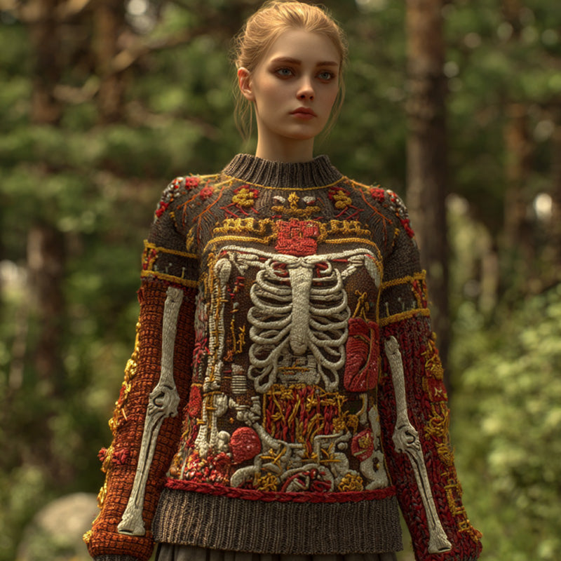 Vintage Halloween Anatomical Heart And Floral Art Sweater artswardrobe