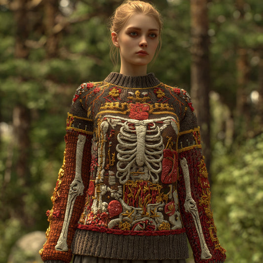 Vintage Halloween Anatomical Heart And Floral Art Sweater artswardrobe