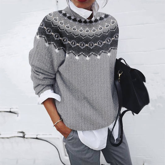 Vintage Icelandic Pattern Knitted Jacquard Crew Neck Sweater elevenforest