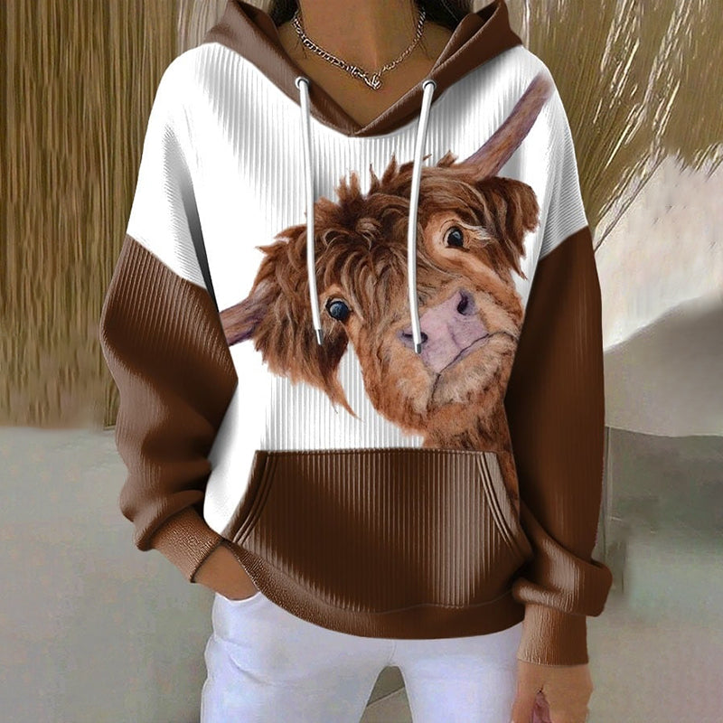 Women's Highland Cow Print Long Sleeve Casual Hoodie artswardrobe