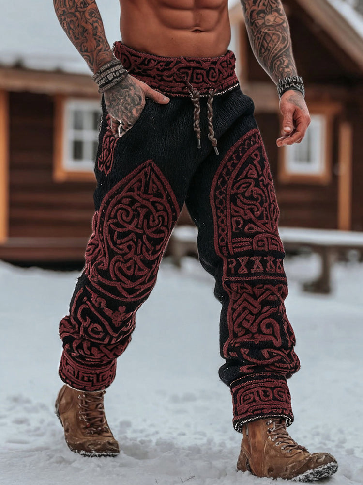 Men's Viking Tribal Celtic Geometry Pattern Art Cozy Knit Pants artswardrobe