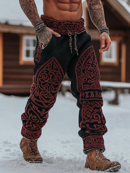 Men's Viking Tribal Celtic Geometry Pattern Art Cozy Knit Pants artswardrobe