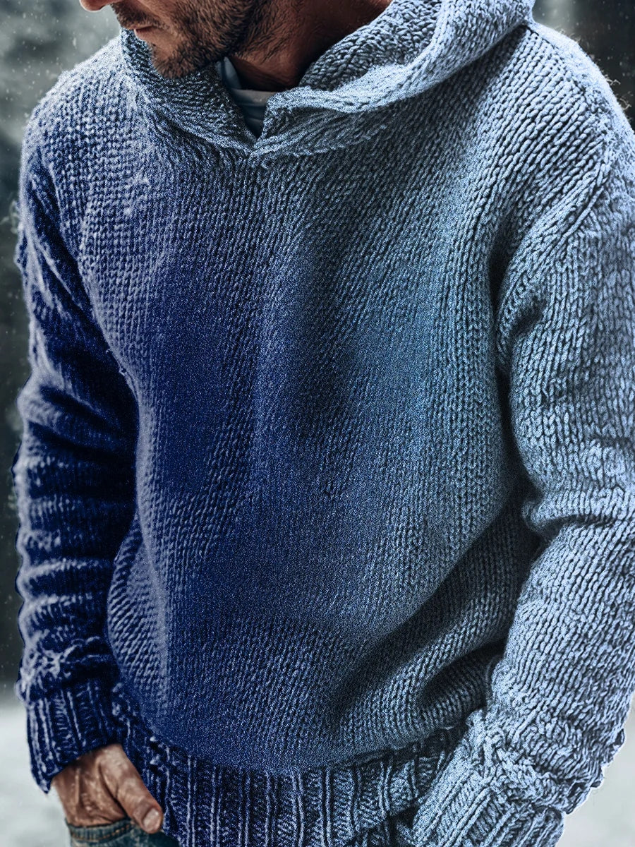 Retro Gradient Art Print Casual Knitted Hoodie Sweater artswardrobe