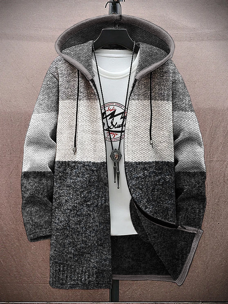 Vintage Colorblock Geometric Pattern Men's Zipper Hoodie elevenforest