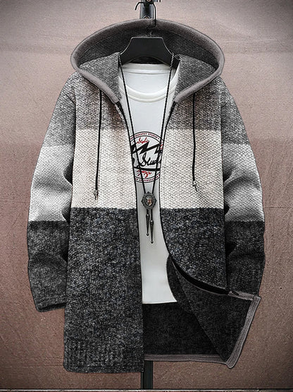 Vintage Colorblock Geometric Pattern Men's Zipper Hoodie elevenforest