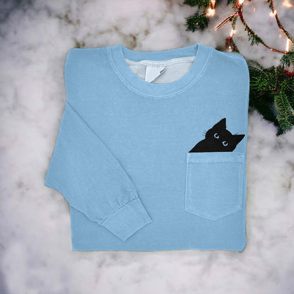 Cute Black Cat Art Women's Cozy Pocket T-Shirt elevenforest