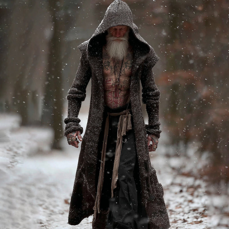 Men's Vintage Viking Art Cozy Long Cardigan Sweater artswardrobe