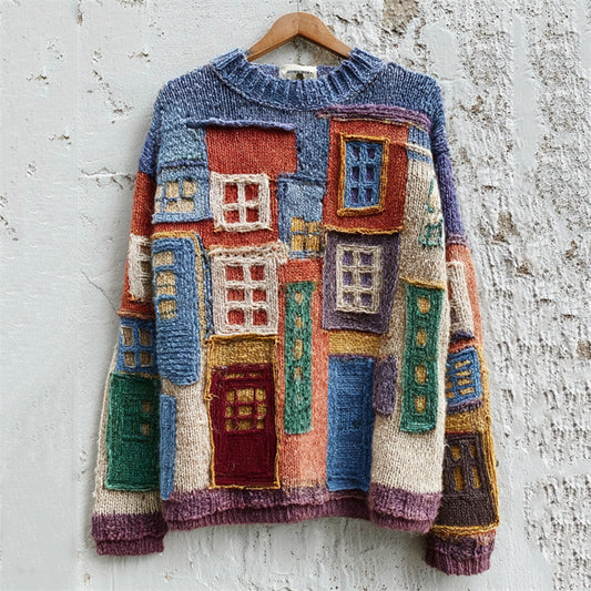 Vintage Street Building Inspired Colorblock Cozy Knit Sweater elevenforest