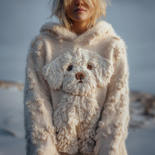 Cute Fuzzy Dog Embroidered Cozy Hooded Sweater elevenforest