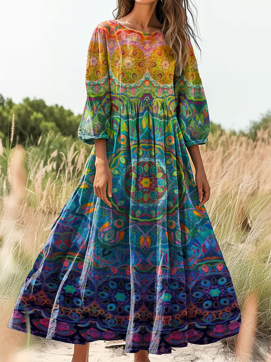 Women's Art Painting Hippie Print Long Sleeve Dress