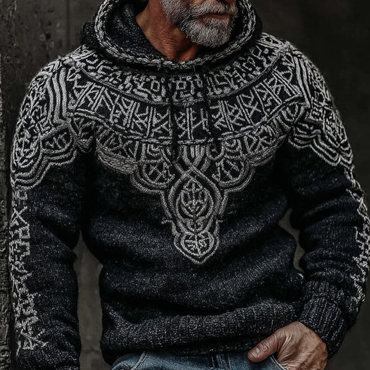 Vintage Viking Celtic Warm Fair Isle Hooded Sweater artswardrobe