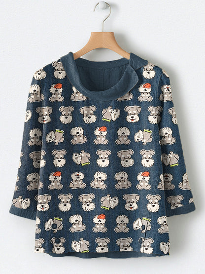 Comstylish Lively Schnauzer Dog Art Print Linen Blend Shirt