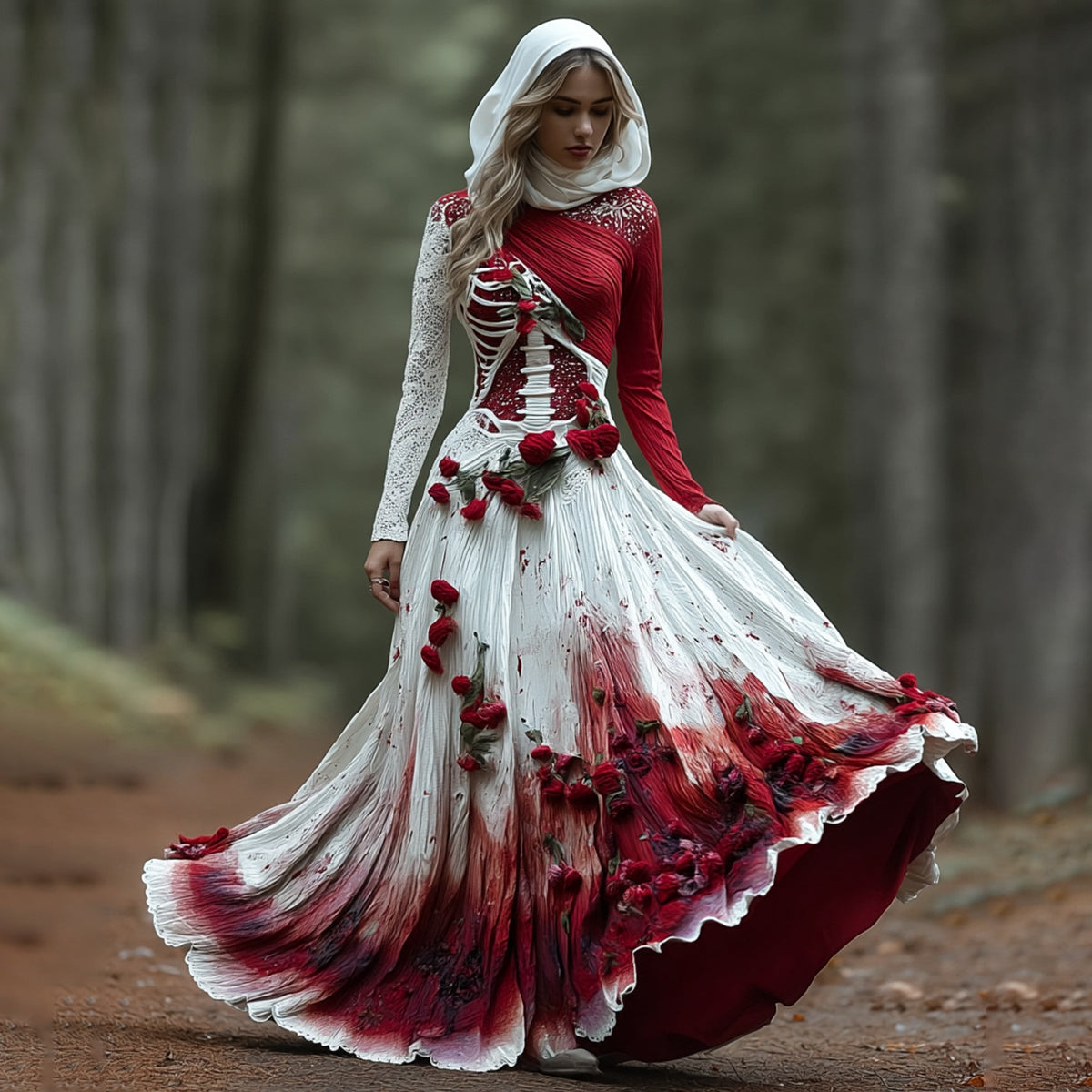 Comstylish Halloween Skeleton Roses Art Linen Maxi Dress