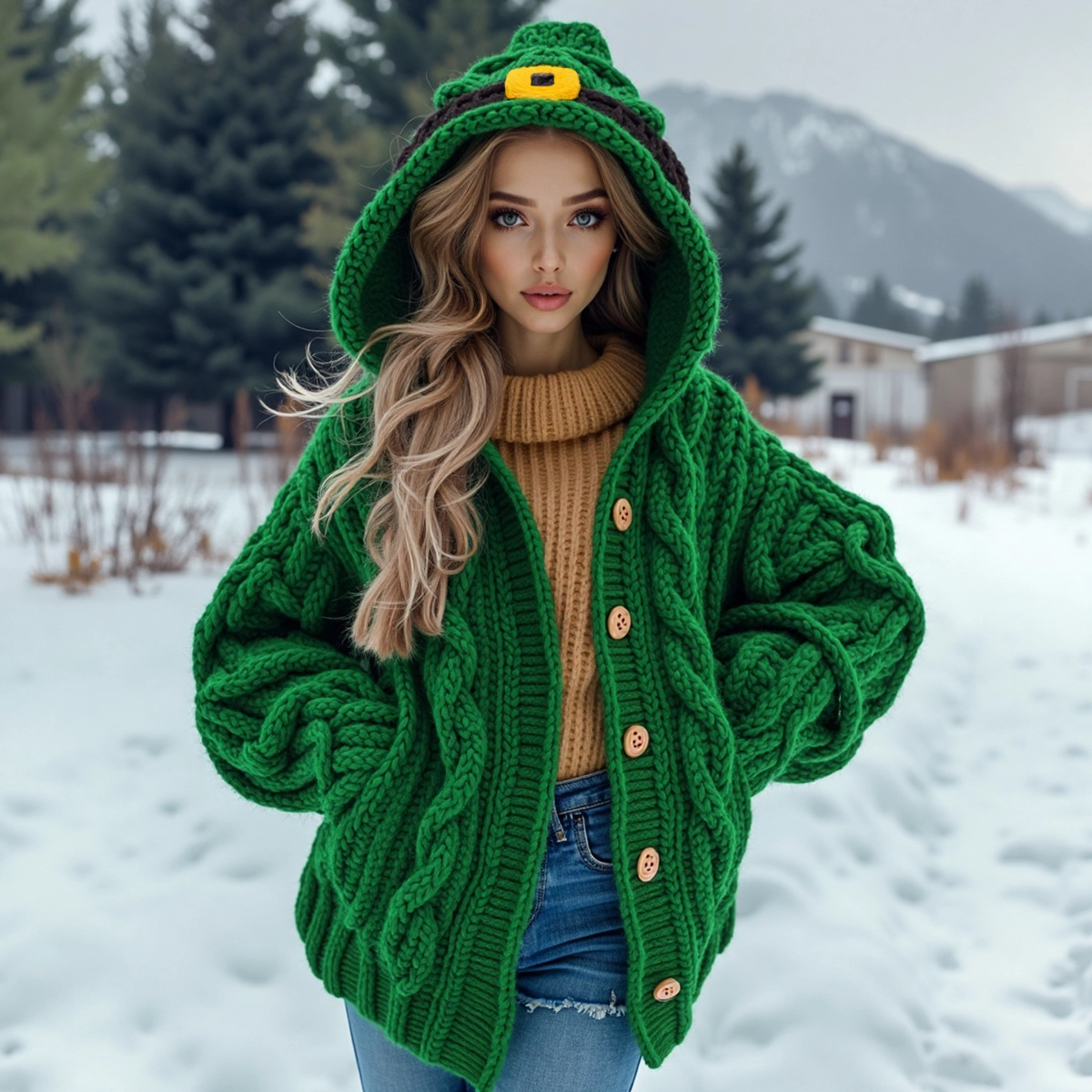 Women's St. Patrick's Day Outfit Warm Button-down Sweater elevenforest