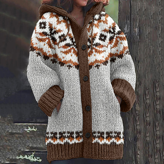 Vintage Contrast Jacquard Snowflake Button Down Cozy Sweater elevenforest