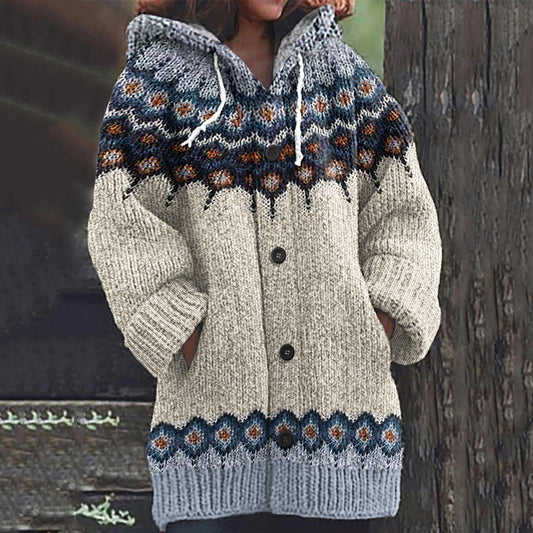 Vintage Jacquard Icelandic Warmth Knit Print Women's Sweater elevenforest