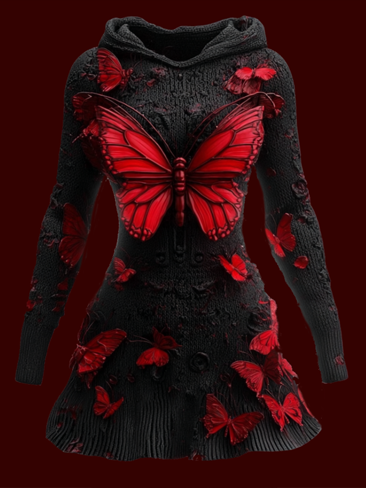 Halloween Blood Butterfly Women's Knit Sweater Dress artswardrobe