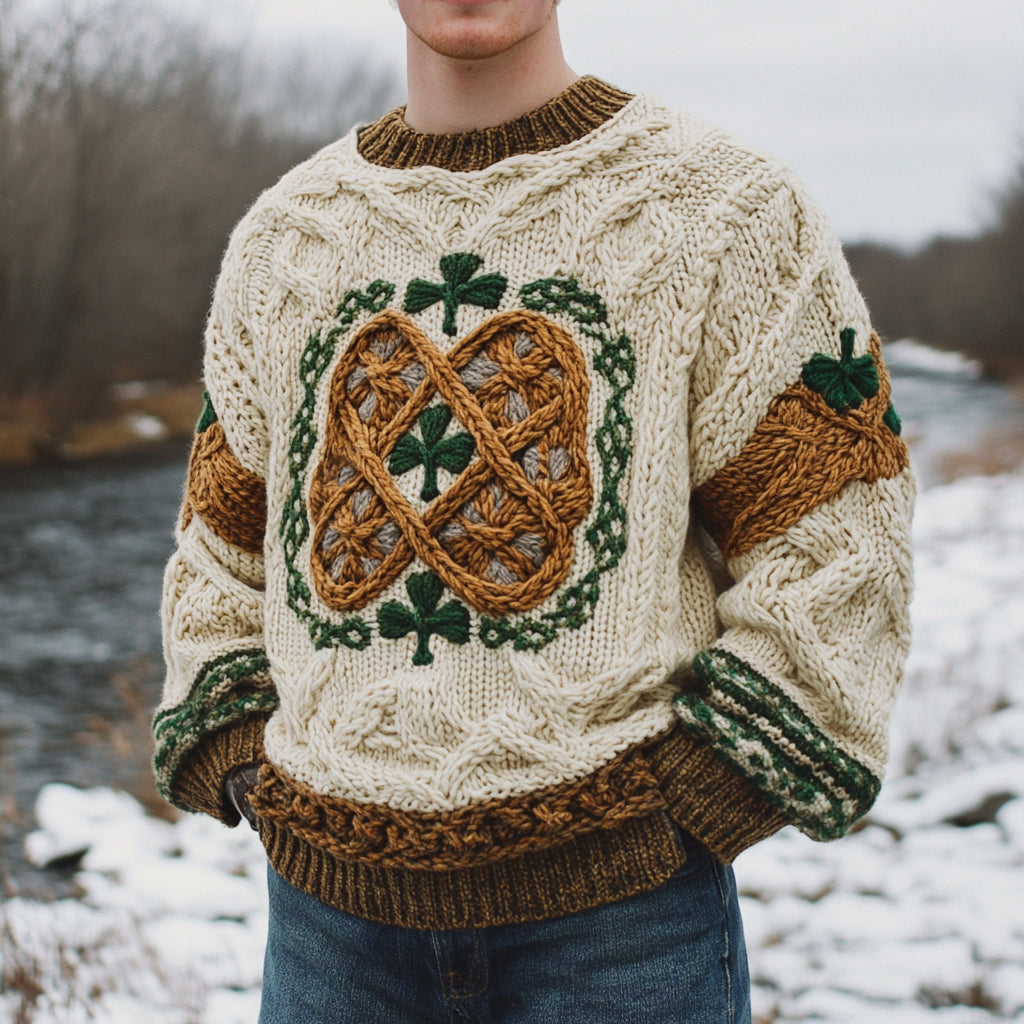 Men's Irish Celtic Knotted Warmth Knit Jacquard Sweater elevenforest