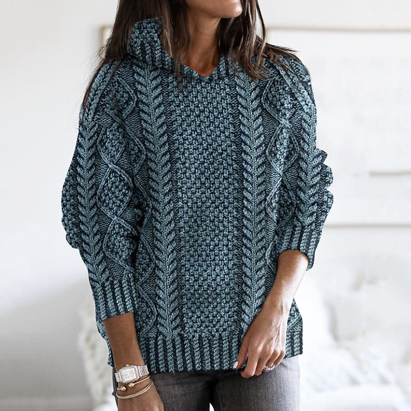 Women's Thick-Knit Clan Pattern Distressed Hooded Sweater artswardrobe