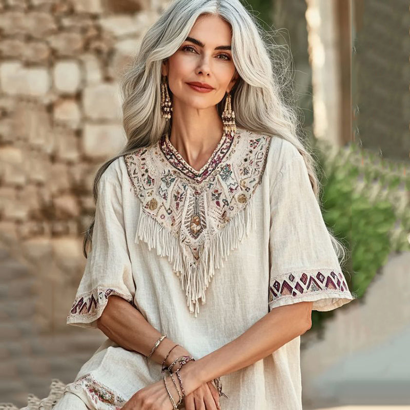 Comstylish Vintage Vintahe Tribal Pattern Casual Shirt