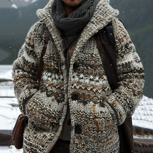 Men's Fairman Island Vintage Striped Pattern Hooded Cardigan elevenforest