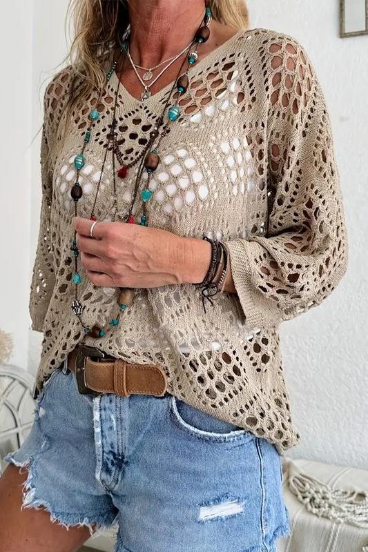 Mabel® | Casual Daily Solid Color Hollow Out V-Neck Sweaters (5 Colors)