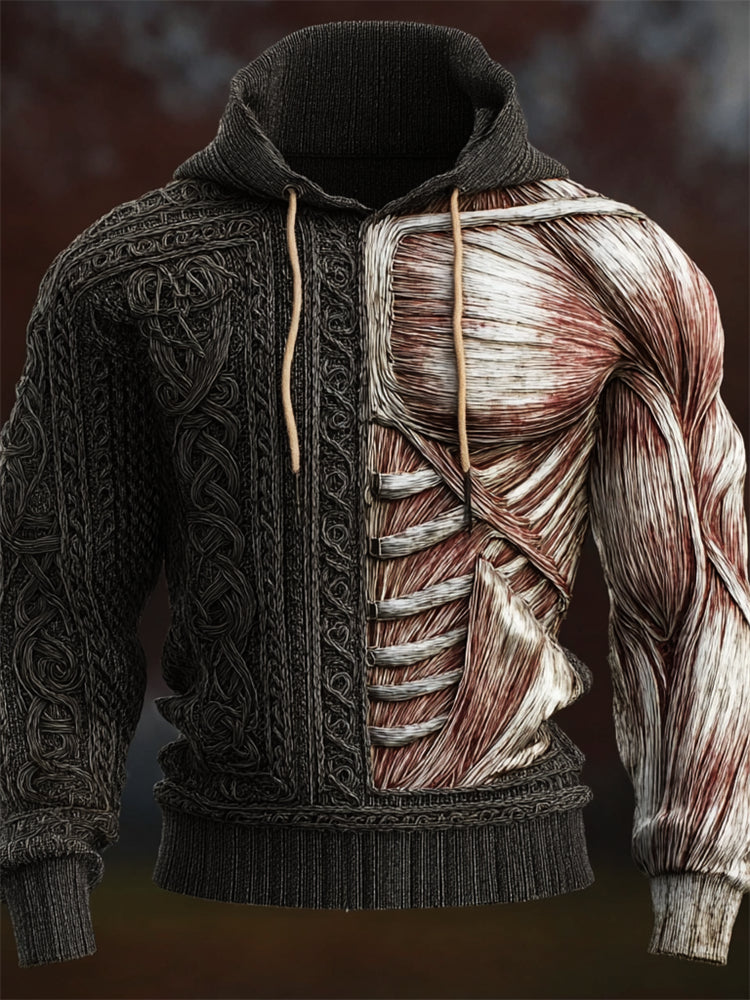 Men's Halloween Muscle Anatomy Celtic Contrast Cozy Hooded Sweater artswardrobe