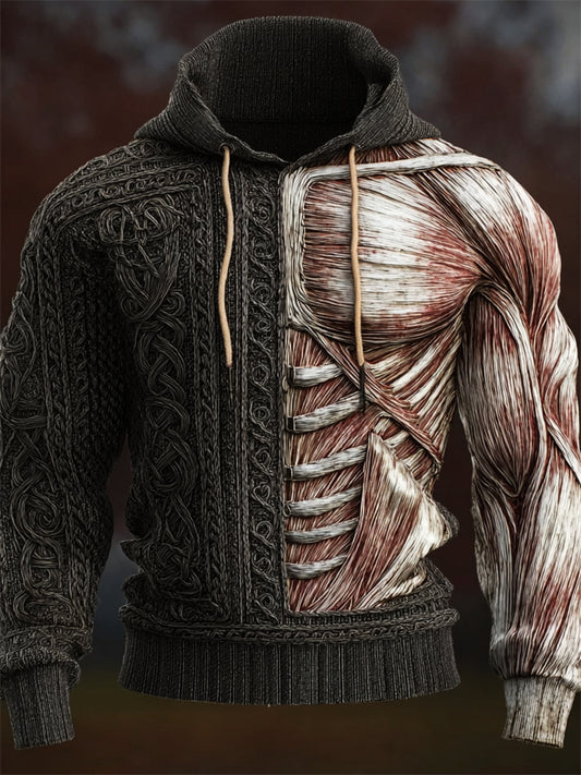 Men's Halloween Muscle Anatomy Celtic Contrast Cozy Hooded Sweater artswardrobe