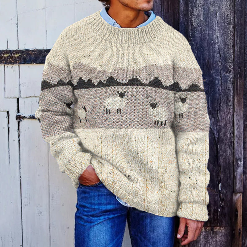 Mens Vintage Fair Isle Sheep Knit Art Cozy Sweater elevenforest