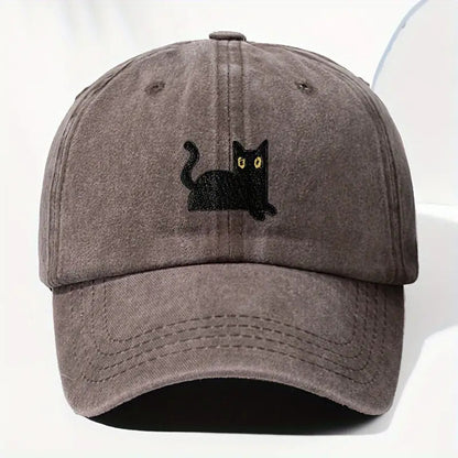 Japanese Art  Cute Black Cat Washed Sun Hat elevenforest