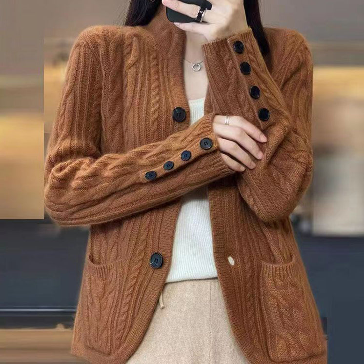 Vintage Twist Stand Collar Loose Button Cardigan elevenforest