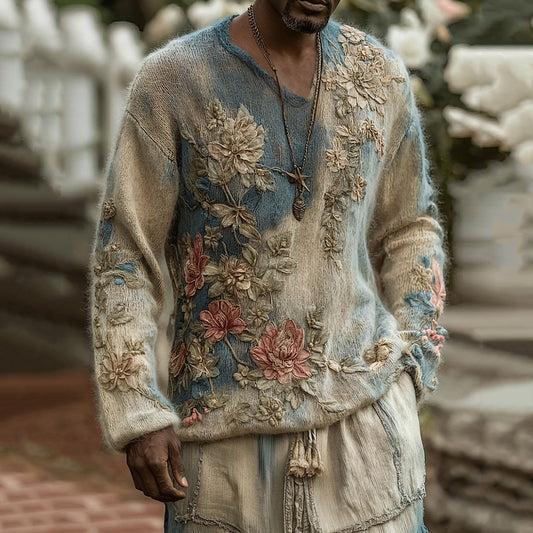 Men's Classic Floral Art Jacquard Thick Warm Turtleneck Sweater elevenforest