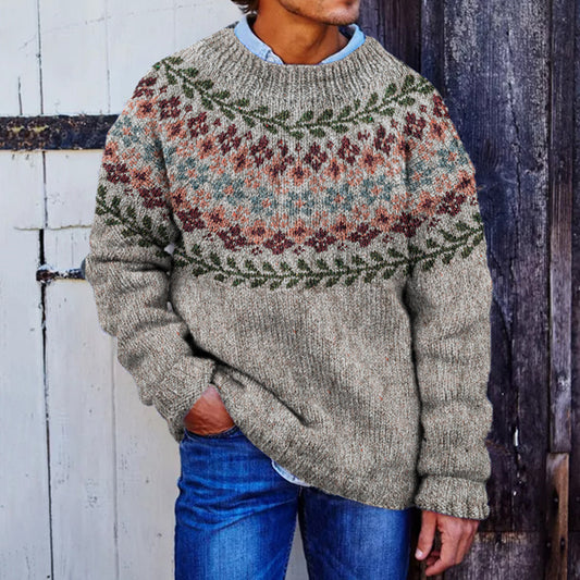 Men's Floral Icelandic Pattern Art Cozy Knit Sweater elevenforest