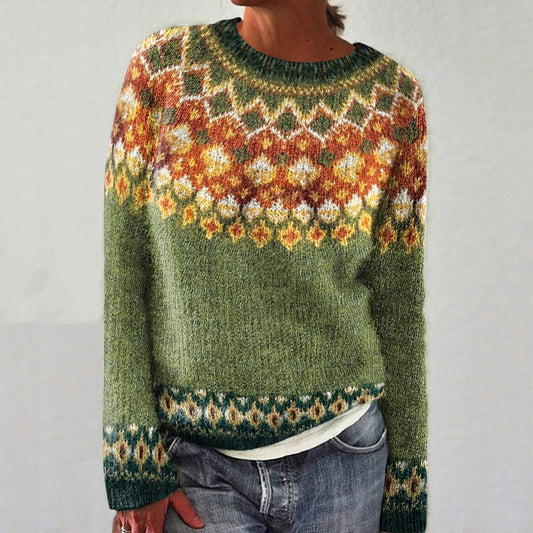 Geometric Diamond Contrast Jacquard Iceland Sweater elevenforest