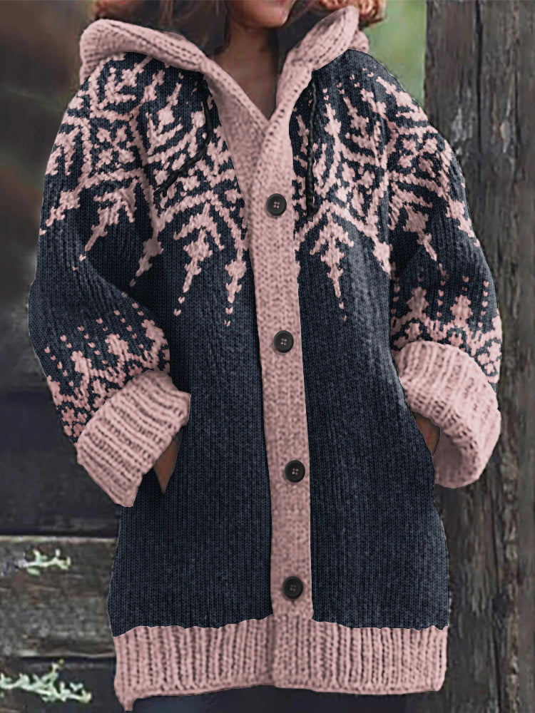 Vintage Fairman Island Geometric Print Hooded Sweater Cardigan elevenforest